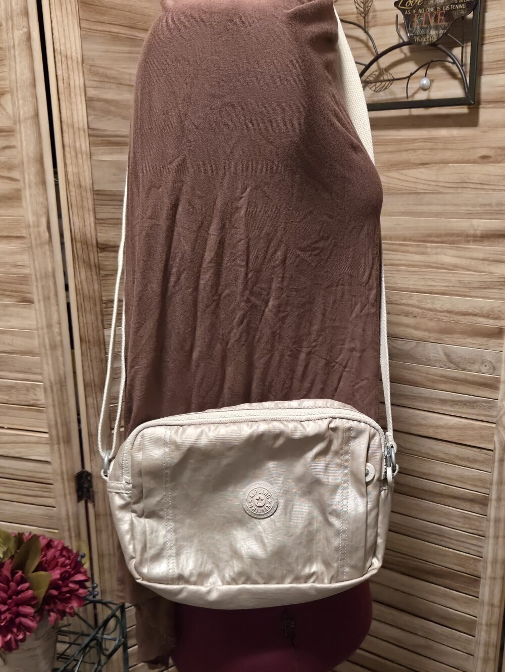 Kipling Metallic Tan Crossbody Bag